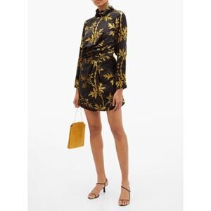 NWT Dodo Bar Or Black Metallic Gold Anita Velvet Turtleneck Dress Size 44/US 8